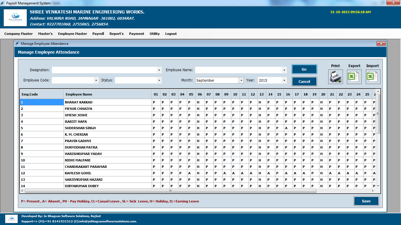 Attendance Management System Php